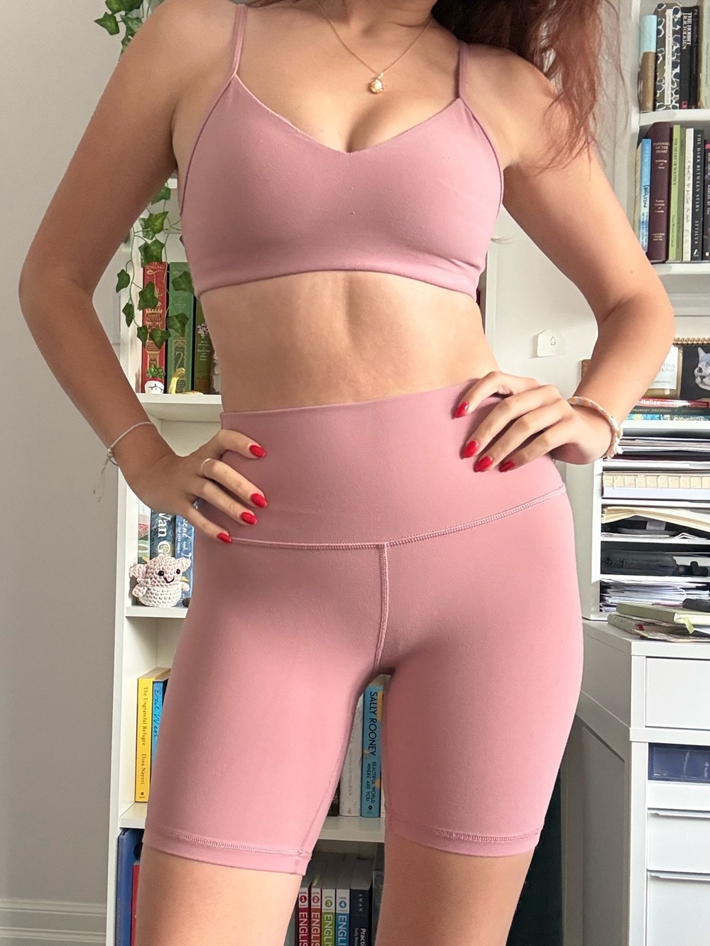 TNA High-Rise Bike Shorts and Sports Bra in Dusty Rose